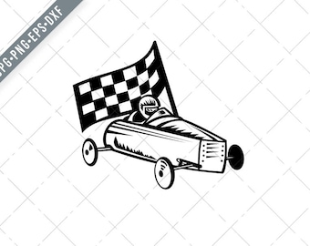 Vintage Soap Box Derby or Soapbox Car Racer Racing Flag Retro Black and White Svg-racing sport SVG-Cut File-DXF-jpg-png