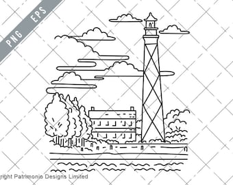 Cape Lookout Leuchtturm in Outer Banks North Carolina Mono Line Art Vektor eps-Cape Lookout Leuchtturm EPS-JPG-Cape Lookout png- Clipart