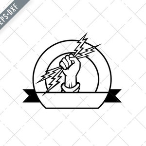 Electricien Main Tenant lightning bolt avec ruban noir et blanc Icône Rétro SVG-Électricien Main Coupé Fichier-Électricien DXF-jpg-Washer png