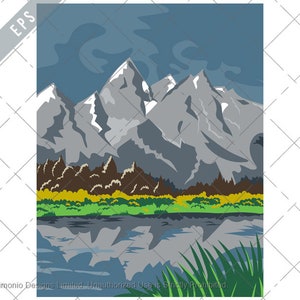 Grand Teton Nationalpark in Jackson Wyoming Vereinigte Staaten WPA Poster Kunst Farbe Vektor Eps-EPS-JPG-png-Grand Teton Nationalpark Clipart