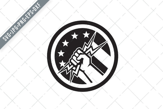 Download Electrician Hand Holding Lightning Bolt Usa Flag Circle Icon Etsy