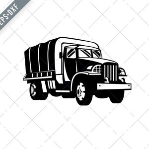 Militärische LKW Militärfahrzeug Personal Transport Retro Holzschnitt schwarz und weiß Svg-Armee LKW SVG-Cut Datei-DXF-jpg-png