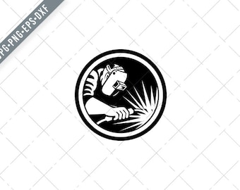 Soldador Fabricante Soldadura Antorcha Círculo Retro Negro y Blanco SVG-Arc Soldador SVG-Soldadura Corte File-Tig Soldador DXF-jpg-png