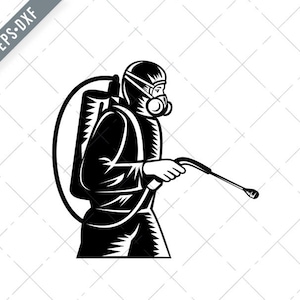 Pest Control Exterminator Spraying Side Retro Woodcut Black and White Svg-contamination SVG-Cut File-DXF-jpg-png