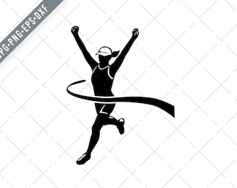 Female Marathon Runner Finishing-SVG -Marathon SVG-Marathon Cut File-Runner DXF-Runner jpg-Runner png