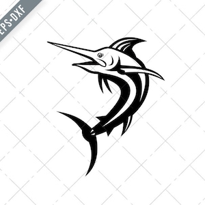 Atlantic Blue Marlin Nuoto Su Retro Nero e Bianco SVG-Blu Marlin SVG-Marlin Taglio File-Atlantic Blue Marlin DXF-jpg-png