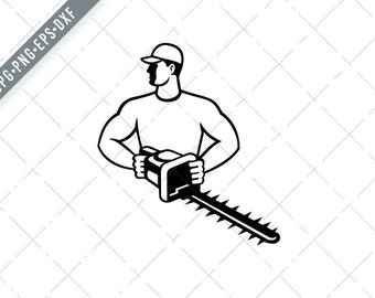 Trädgårdsmästare eller landskapsarkitekt med häcksax eller sax framifrån retro svartvit Svg-Landskapsarkitekt Trädgårdsmästare SVG-Klippfil-DXF-jpg-png
