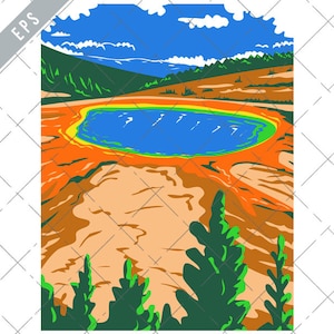 Grand Prismatic Frühling in Yellowstone Nationalpark Wyoming WPA Poster Kunst Vektor Eps-EPS-JPG-png-Yellowstone Nationalpark Clipart