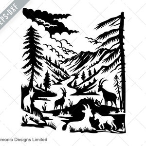 Steinbock im Schweizerischen Nationalpark Schweiz Scherenschnitt Paper Cut Art-Vector EPS svg-Schnitt File-DXF-jpg-png