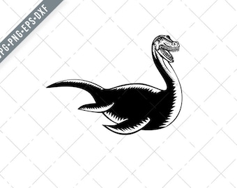 Loch Ness Monster or Nessie Swimming Retro Woodcut Black and White Style Svg-Nessie SVG-Cut File-Loch Ness Monster DXF-jpg-png