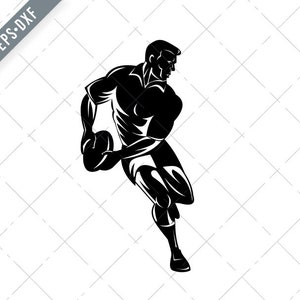 Jogador de rugby passando a bola visto de frente Retro Xilogravura Preto e Branco Svg-rugby union SVG-rugby league Cut File-DXF-jpg-png