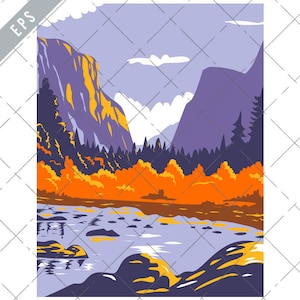 El Capitan or El Cap during fall in Yosemite National Park California WPA Poster Art Vector eps-EPS-JPG-png-Yosemite National Park Clipart