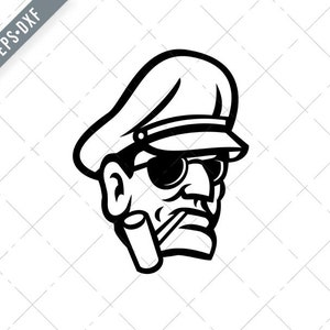 May include: Black and white illustration of a person's head wearing a cap and sunglasses. The person is smoking a cigarette.