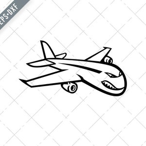 Avião a jato Jumbo irritado Mascote voador preto e branco Svg-avião SVG-avião Cut File-Jet Plane DXF-jpg-png