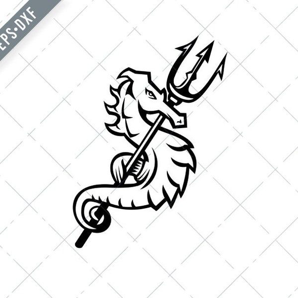 Seahorse With Trident Mascot SVG Cut File-Seahorse svg-Seahorse png-Trident jpg-Seahorse clipart