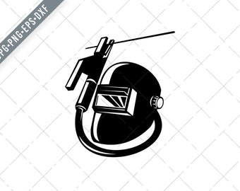 Equipo de soldadura de arco soporte de electrodo y visor de soldador Retro negro y blanco SVG-Arc Soldadura SVG-Arc Soldadura Corte Archivo-Equipo de Soldadura DXF