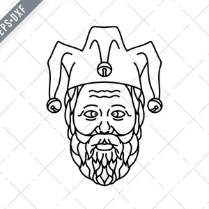 Cross Eyed Old Court Jester Fool Socrates Mono Line Mascot Zwart-Wit Svg-Socrates Jester SVG-Cut File-Jester DXF-jpg-Socrates png