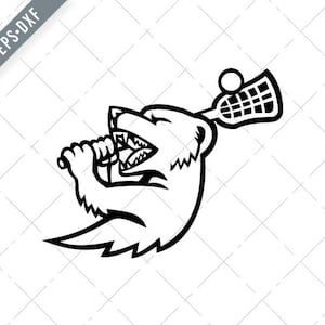 Mungo med lacrosse-stockmaskot svartvit Svg-Munggoose Lacrosse SVG-Klippfil-DXF-jpg-png
