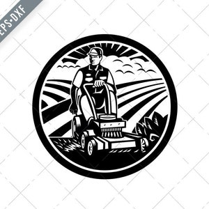 Gärtner Landschaftsgärtner Mähen Fahrt auf Rasenmäher Vintage Retro Svg-SVG-Gärtner geschnitten File-Landscaper DXF-jpg-Lawn Mäher Png