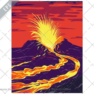 Hawaii Volcanoes National Park with active KIlauea volcano United States WPA Poster Art Color Vector eps-EPS-JPG-png-KIlauea volcano Clipart