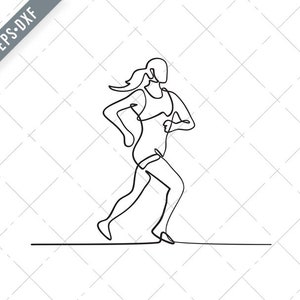 Female Marathon Runner Running Side View Continuous Line Drawing Svg-Female Marathon Runner SVG-Cut File-DXF-jpg-png
