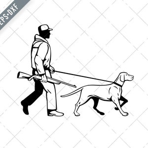 Vogel Jäger und ungarischen Zeiger Hund Walking Side View Retro schwarz und weiß Svg-Ente Shooter SVG-Pointer Hund geschnitten Datei-DXF-jpg-png