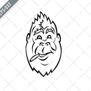 Gorilla Kopf Rauchen Zigarette Cannabis gemeinsame Cartoon Maskottchen schwarz und weiß Svg-Ape SVG-Gorilla geschnitten Datei-DXF-jpg-png