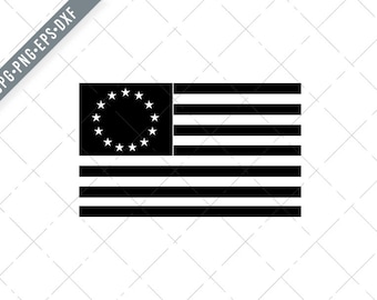 Betsy Ross Flag Early Design United States Flag Black and White Illustration Svg-Betsy Ross Flag SVG-United States Flag Cut File-DXF-jpg-png