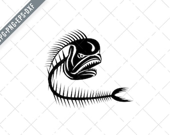 Mahi-mahi Dorado Dolphinfish Skeleton Black and White SVG-Mahi-mahi SVG-Cut File-DXF-jpg-png