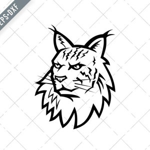 Kopf von Maine Coon Katze Maskottchen schwarz und weiß SVG-Maine shag SVG-Coon Katze, geschnitten Datei-DXF-jpg-png