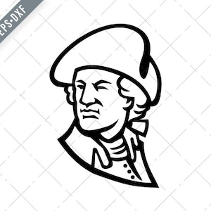 Buste du président George Washington Looking to Side Mascot Noir et Blanc Svg-George Washington SVG-Cut File-DXF-jpg-png
