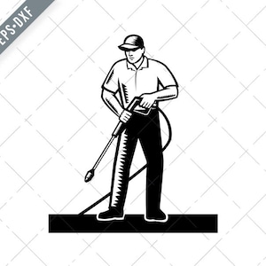 Power Washer Pressure Washing Woodcut Retro Black and White  Svg-Power Washer SVG-Pressure Washing Cut File-Pressure Washing DXF-jpg-png