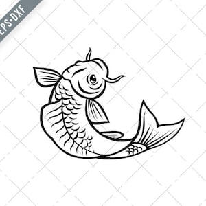 Jinli Koi or Nishikigoi Fish Jumping Up Cartoon Black and White Style Svg-Jinli SVG-Nishikigoi Cut File-DXF-jpg-png