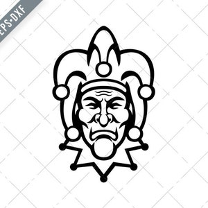 La corte medieval jesfa cabeza vista frontal mascota negro y blanco SVG-fool SVG-jester corte archivo-DXF-jpg-png