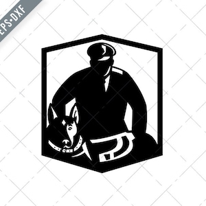 Canine Security Guard en Politiehond Badge Retro Svg-Canine Security SVG-Security Guard Cut File-Police Dog DXF-jpg-png