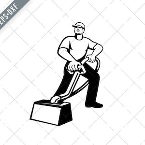 Tapis Cleaner Vacuum Cleaning Machine Rétro Noir et Blanc SVG-Carpet Cleaner SVG-Vacuum Cleaning Cut File-Cleaner DXF-jpg-png