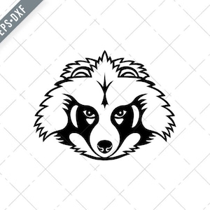 Head of a Japanese Raccoon Dog or Tanuki Front View Mascot Black and White Svg-Tanuki SVG-Japanese Raccoon Dog Cut File-DXF-jpg-png