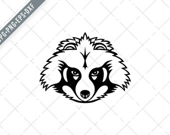 Head of a Japanese Raccoon Dog or Tanuki Front View Mascot Black and White Svg-Tanuki SVG-Japanese Raccoon Dog Cut File-DXF-jpg-png