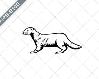 European Mink Russian Mink or Eurasian Mink Retro Black and White Svg-Mink SVG-semiaquatic species Cut File-DXF-jpg-png