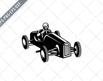 Racing Driver Driving Vintage Race Car Retro Black and White Svg-racecar SVG-Cut File-DXF-jpg-png