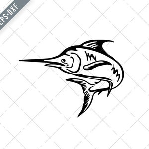 Blaue Marlin Fisch springen schwarz und weiß Retro SVG-blau Marlin SVG-Marlin geschnitten Datei-DXF-jpg-Marlin Png