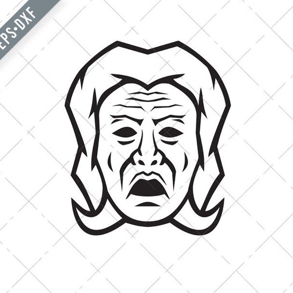 Head of Phobos Greek God of Fear Terror and Dread Front View Black and White Mascot Svg-Phobos SVG-Greek God of Fear Cut File-DXF-jpg-png