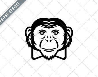 Noble Chimpanzee Chimp Monkey Primate or Ape Wearing Bow Tie Mascot Black and White Svg-Noble Chimpanzee SVG-Cut File-DXF-jpg-png
