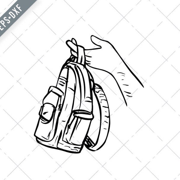 Hand Holding Giving Away a Knapsack Backpack Carry Bag or Bag Black and White Scratchboard Style Svg-Backpack SVG-Cut File-DXF-jpg-png