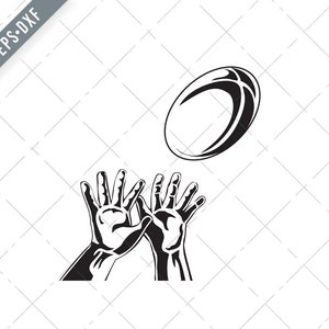 Jugador de Rugby Captura de Manos Línea de Salida Bola Retro Negro y Blanco Svg-rugby jugador de la unión SVG-Cut Archivo-fútbol DXF-jpg-png