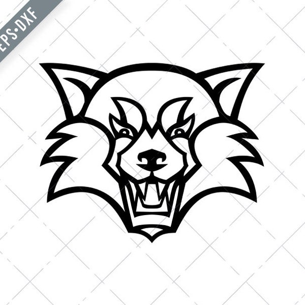 Head of an Angry Red Panda or Red Bear-Cat Front View Mascot Black and White Svg-red cat-bear SVG-Cut File-DXF-jpg-png