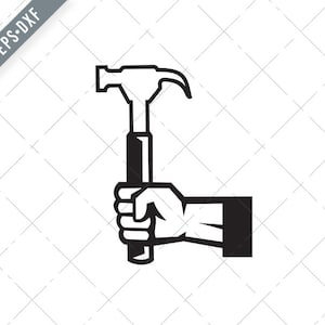 Carpenter Hand Holding Hammer Side View Icon Black and White