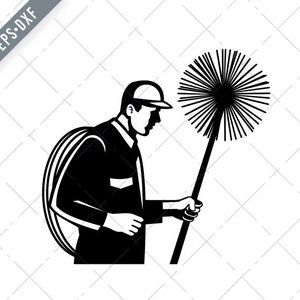Schornsteinfeger halten einen Sweep oder Besen und Seil Seite Ansicht Retro schwarz und weiß Svg-SVG-Chimney Sweeper geschnitten Datei-DXF-jpg-png