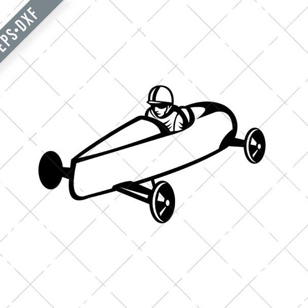 Seifenkiste Derby oder Seifenkiste Auto Racer Racing Side Retro schwarz und weiß Svg-SVG-Cut Datei-DXF-jpg-png