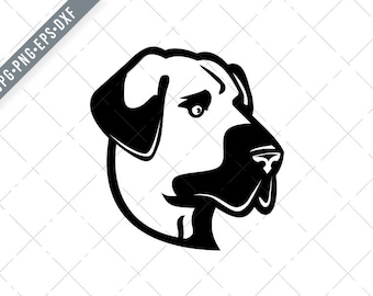 Head of an Anatolian Shepherd Dog or Kangal Side View Mascot Black and White Svg-Anatolian Blackhead SVG-Kangal Cut File-DXF-jpg-png